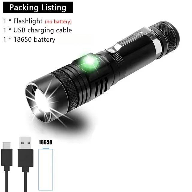 Aluminum Alloy Portable Torch Powerful LED Flashlight USB ReChargeable Outdoor Tactical Zoom Camping Waterproof Flash Light