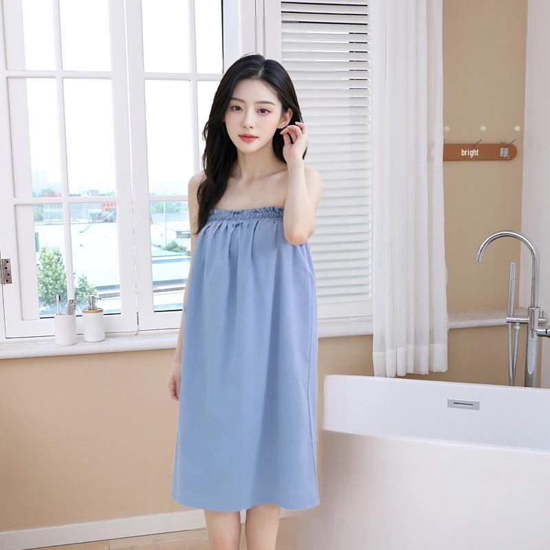 Summer Strapless Quick-Dry Bathrobe for Women - Lightweight, Absorbent Water-Washed Cotton for Home or Salon Use