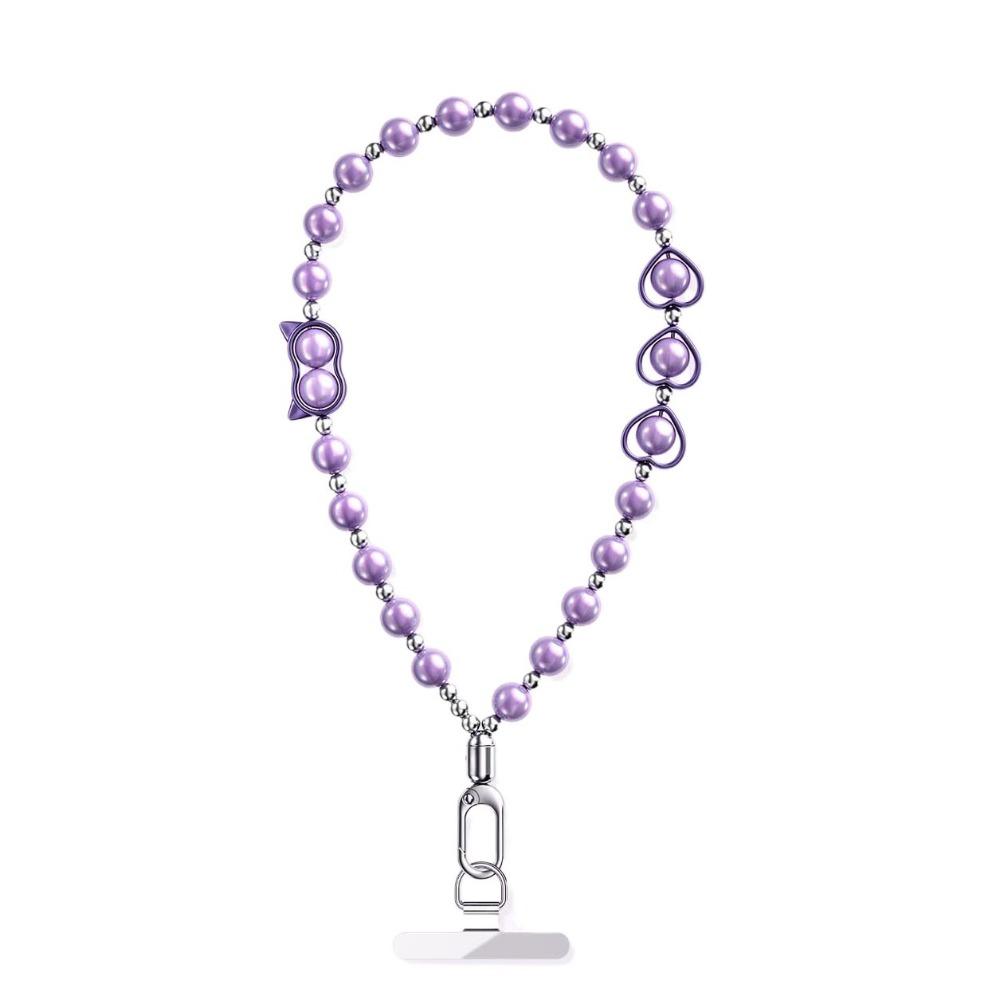 Heart Mobile Phone Chain Cat Head Cellphone Charm Fashion Beaded Phone Lanyard Christmas Present фиолетовый