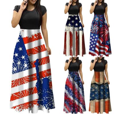 Sommerkleider für Damen 2023, modisch, lässig, Blumendruck, Rundhalsausschnitt, kurzärmelig, große Maxikleider