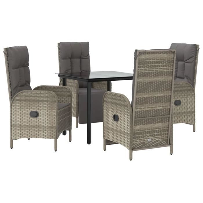 VidaXL Garden Dining Furniture and Cushions 5 Pcs Black and Grey 3185205