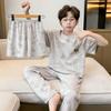 Cotton 3-Piece Pajama Set Boys Lightweight Short Sleeve Sleepwear Cartoon Print Home Wear Ages 8