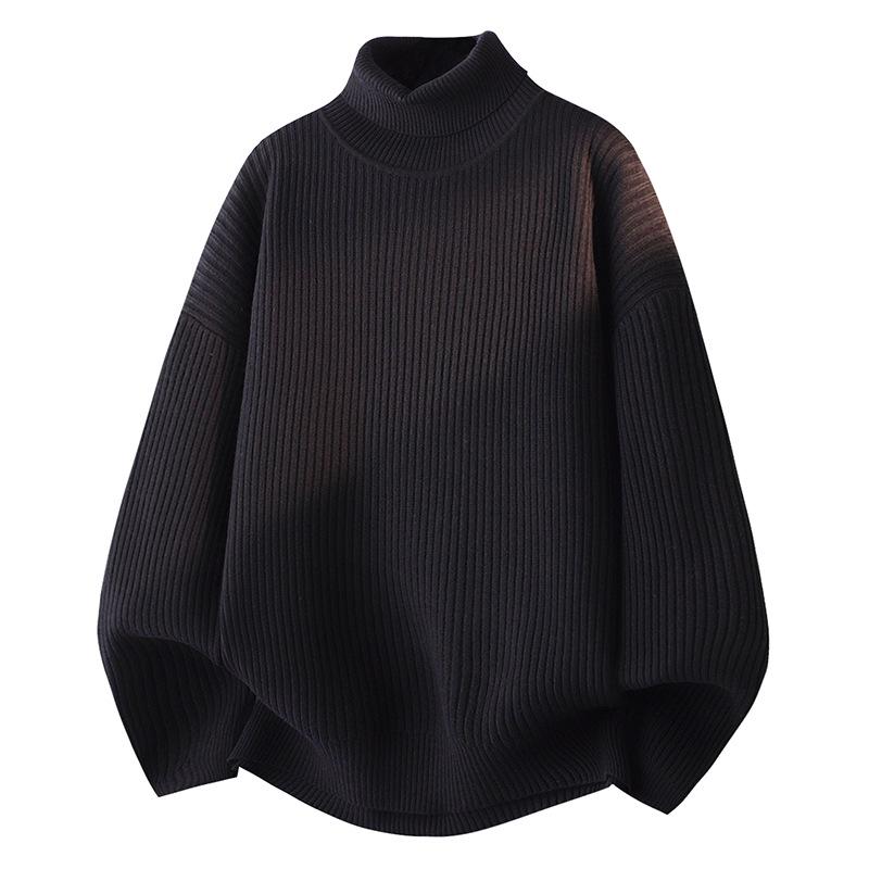 Men's Winter Thickened Turtleneck Sweater - Trendy Solid Color Youth Knitwear with Long Collar