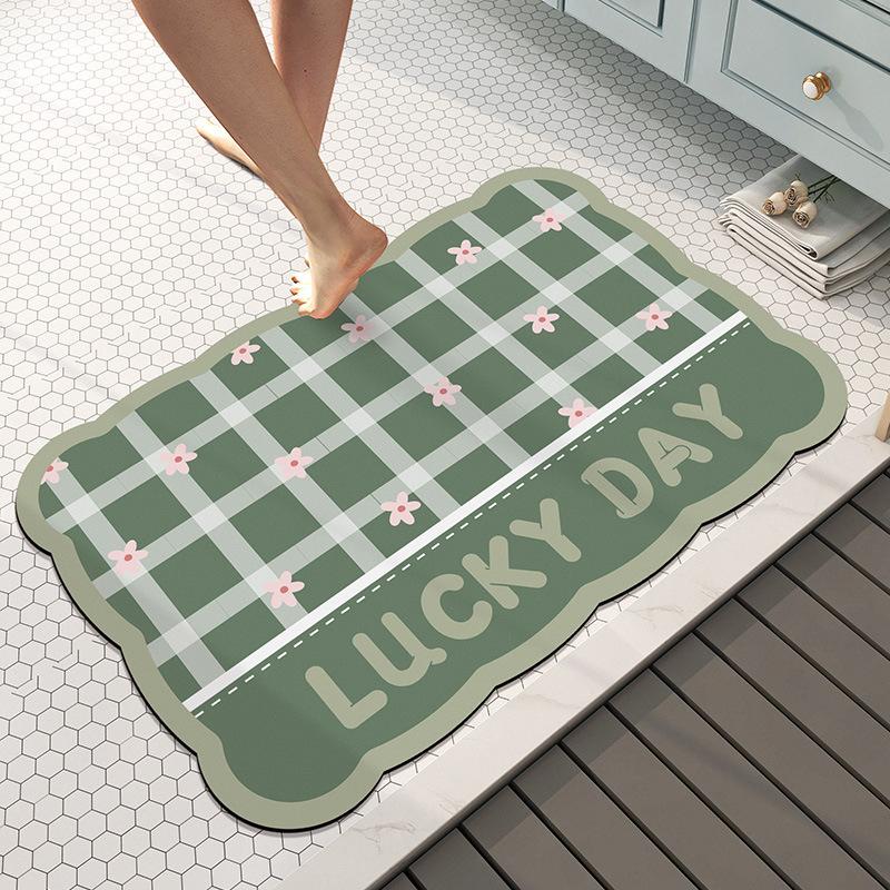 

Garden Style Bath Area Soft Diatom Mud Moisture-wicking Mat Home Washroom Door Checkerboard Slip-resistant Mat Durable 40*60