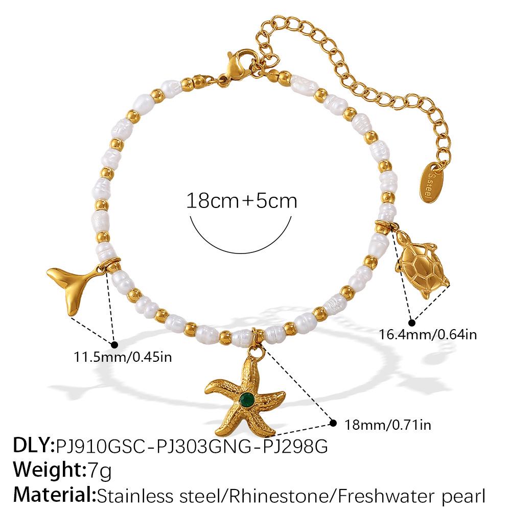 Light Luxury Starfish & Turtle Freshwater Pearl Bracelet In European & American Ocean Style