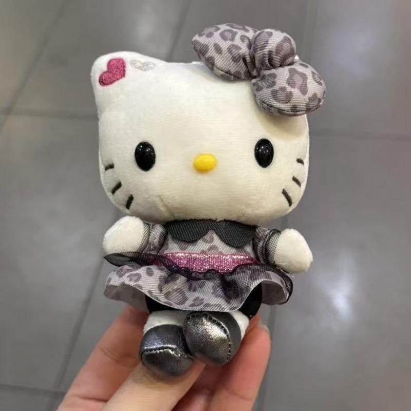 Anime Cartoon 12cm Hello Kitty Cowboy Doll Plush Toy Girl Schoolbag Pendant kawaii Gray Leopard Kitty Plush Keyring