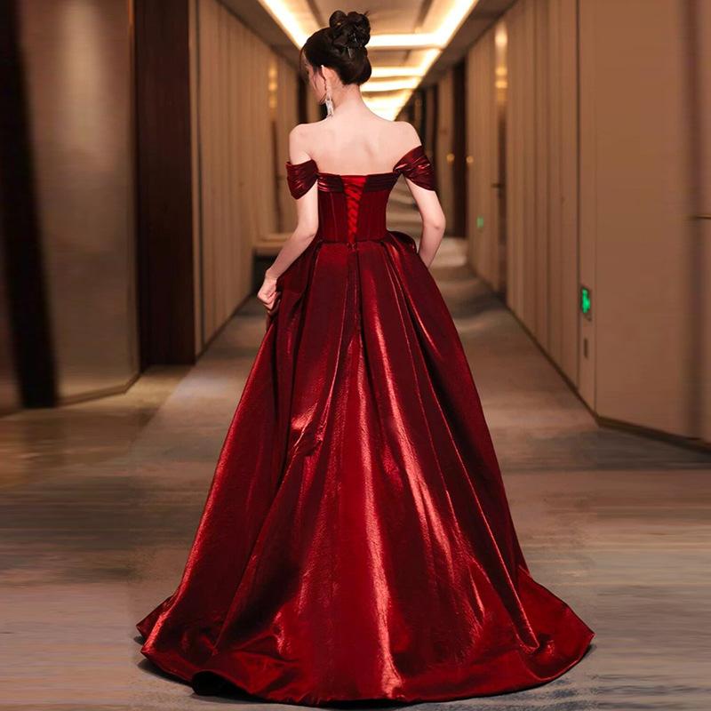 Pregnant women toasting clothes Bride shoulder red engagement dress high-end banquet adult dress fat mm large size