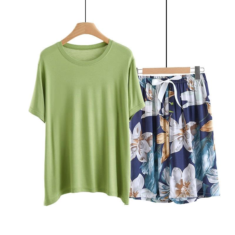 

Летние однотонные футболки и шорты с принтом Простая домашняя одежда Свободные футболки с круглым вырезом и поплиновые шорты Повседневные пижамы Костюмы 2XL