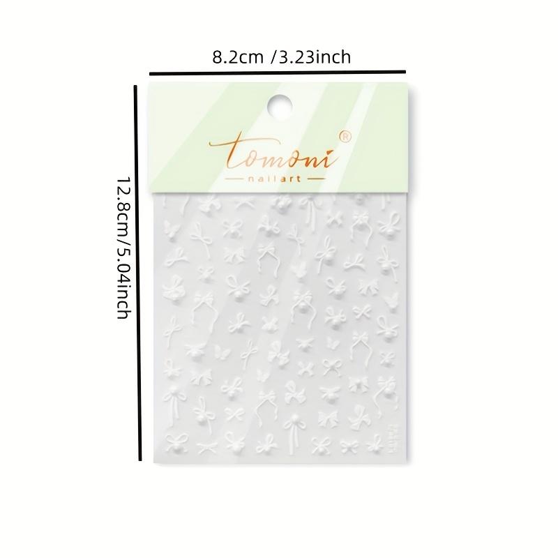 1 Sheet Elegant White Bow & Nail Art Stickers 5D Self-Adhesive Tape for DIY Manicure Shiny Floral & Ribbon Designs, Creative Nail Designs
