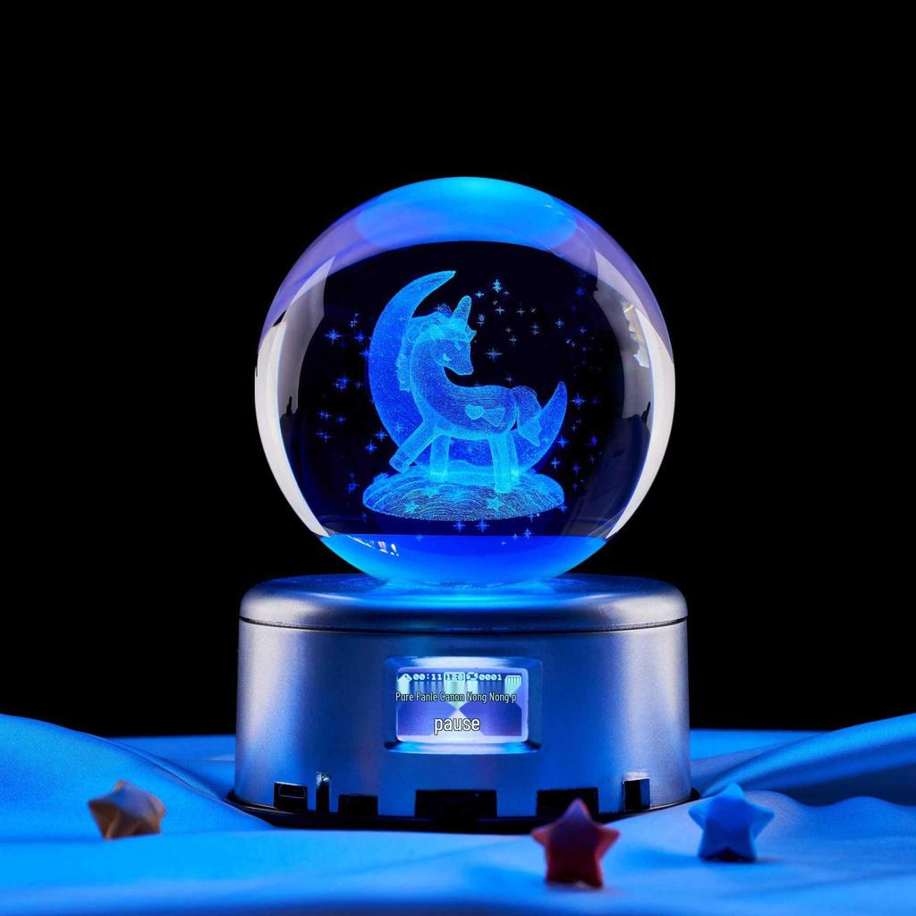 Unicorn Night Light Crystal Ball Ornament - Creative Gift for Festivals & Boyfriend Display Stand