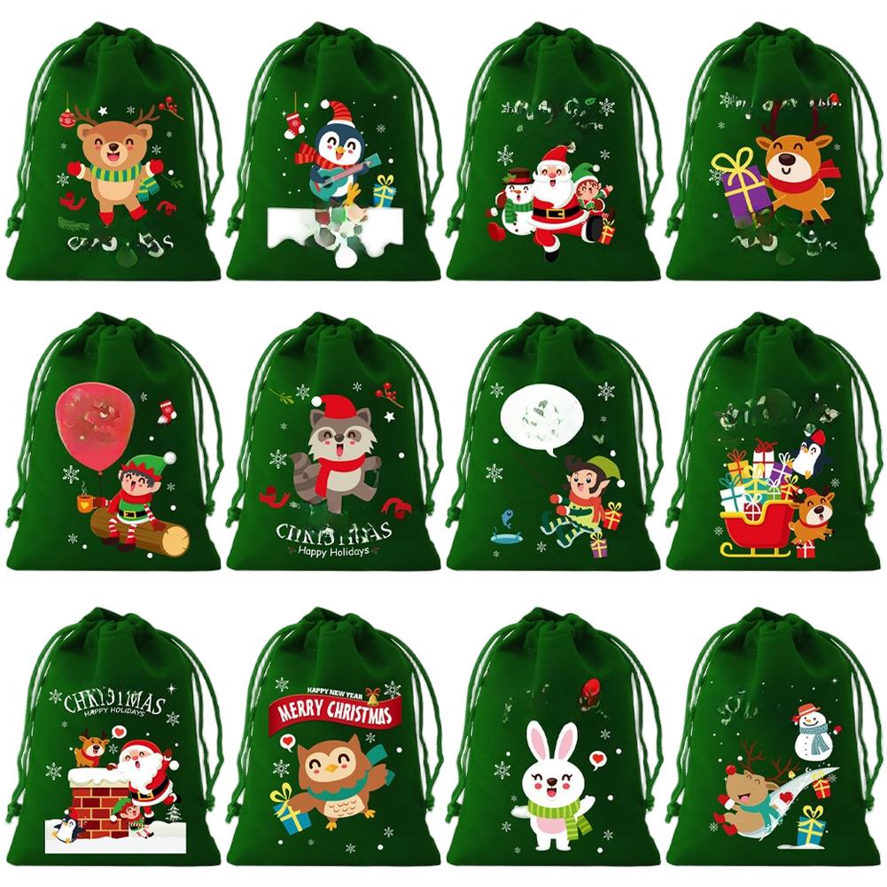 Holiday Velvet Drawstring Present Sacks 12 Pack for Party For FAVORS Polyester Fabric Bags Suitable for Candy Small Treats