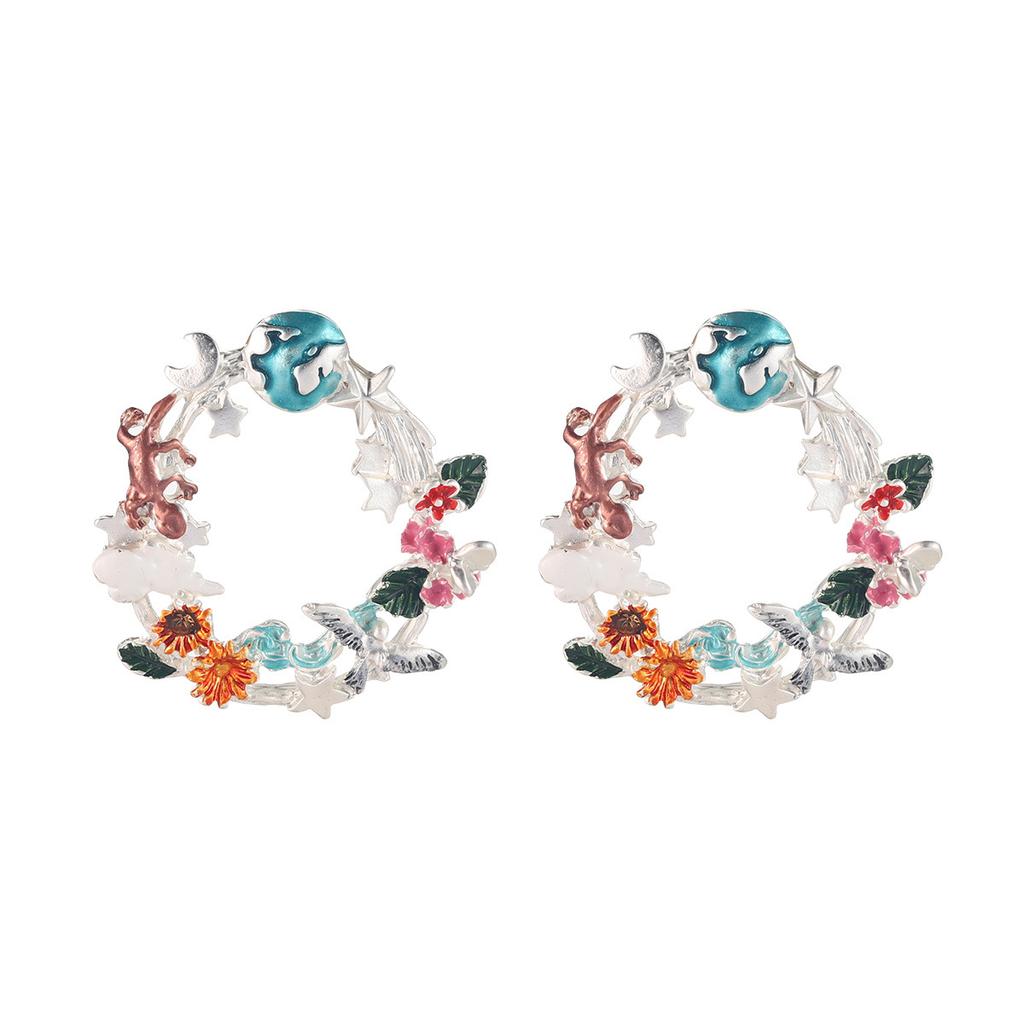Retro Flower Earrings Femininity Colored Earrings Enamel Color Dripping Oil Summer New Literary Jewelry