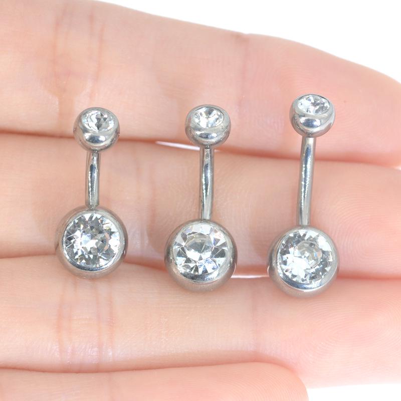 G23 Titanium 14G Barbell Zircon Navel Ring - Double-Ended Belly Piercing Jewelry (6/8/10mm)