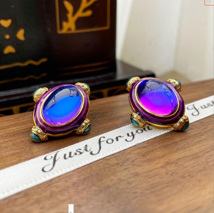 High-End Chinese Water Drop Enamel Earrings - Luxurious Long Silver Needle, Trendy Ancient Style for Women