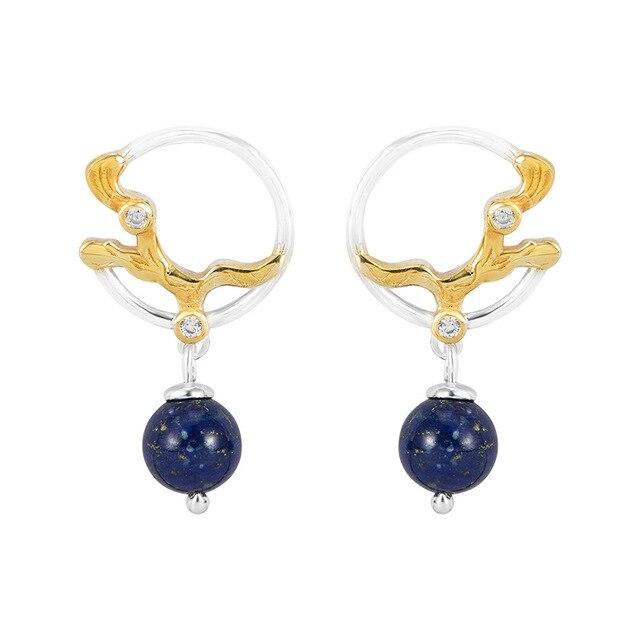 

Серьги из стерлингового серебра 925 пробы с лазуритом, ювелирные изделия для женщин, 2022, китайский стиль, ретро-ветвь, круглые висячие серьги EH120 серебряный