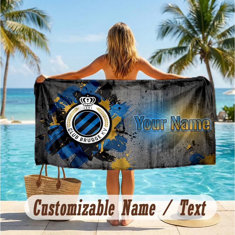 Custom Text Beach Towel, Soft Absorbent Swimming Multi-use TowelClub Brugge FC