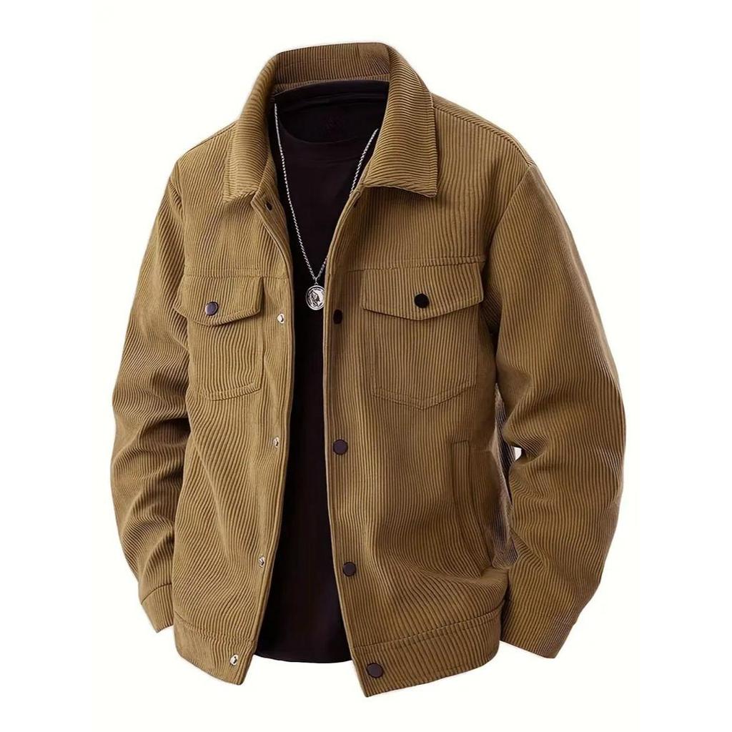 Cord Single-Breasted Lässige Sport Trend Tasche Jacke Herren Revers Langarm Hemd