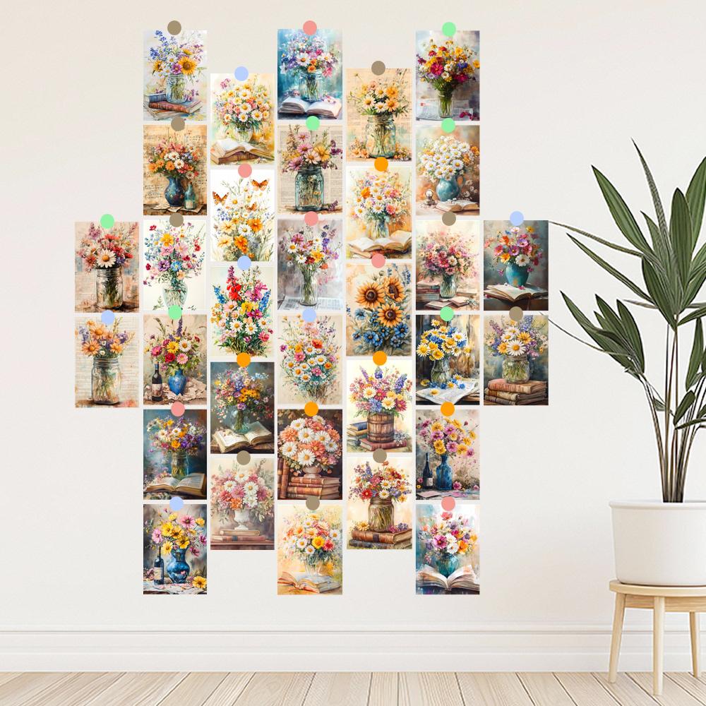 32pcs Retro Floral Postcards, Sunflowers, Chrysanthemums, Ins Style, Wall Decorations, Mailing, Collecting, DIY Cards