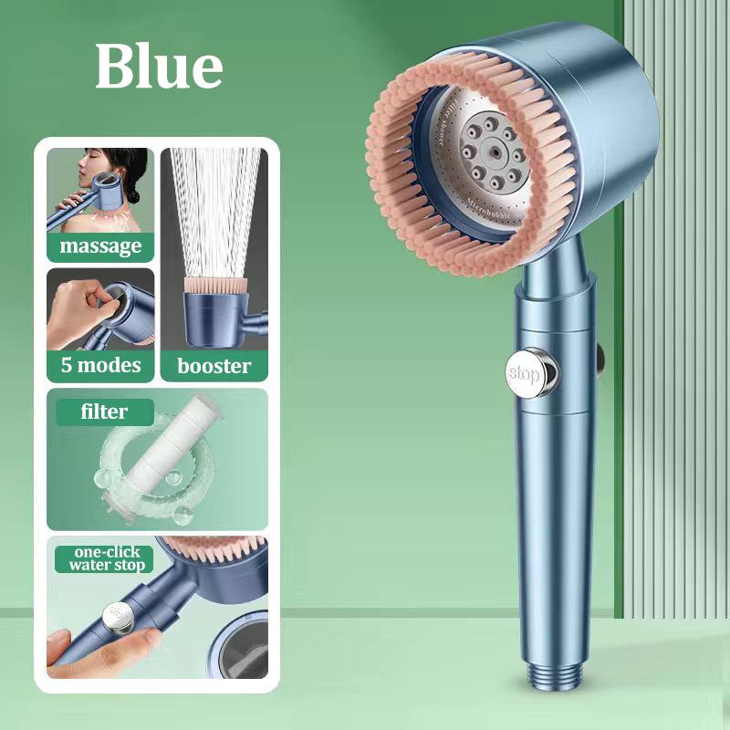 High Pressure Handheld Shower Head 5 Modes Soft Brush Design Filtered Skin Care Massage Household Bathroom Shower Sprayer