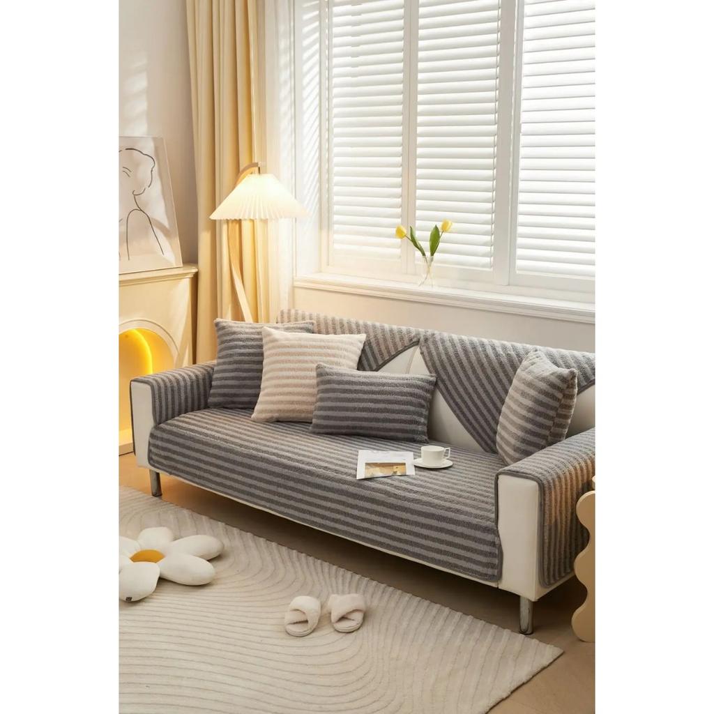 Living Room Anti-slip Couch Sofa Cover  Autumn Nordic Stripe Woolen Sofa Cushion Cover Slipcover Funda