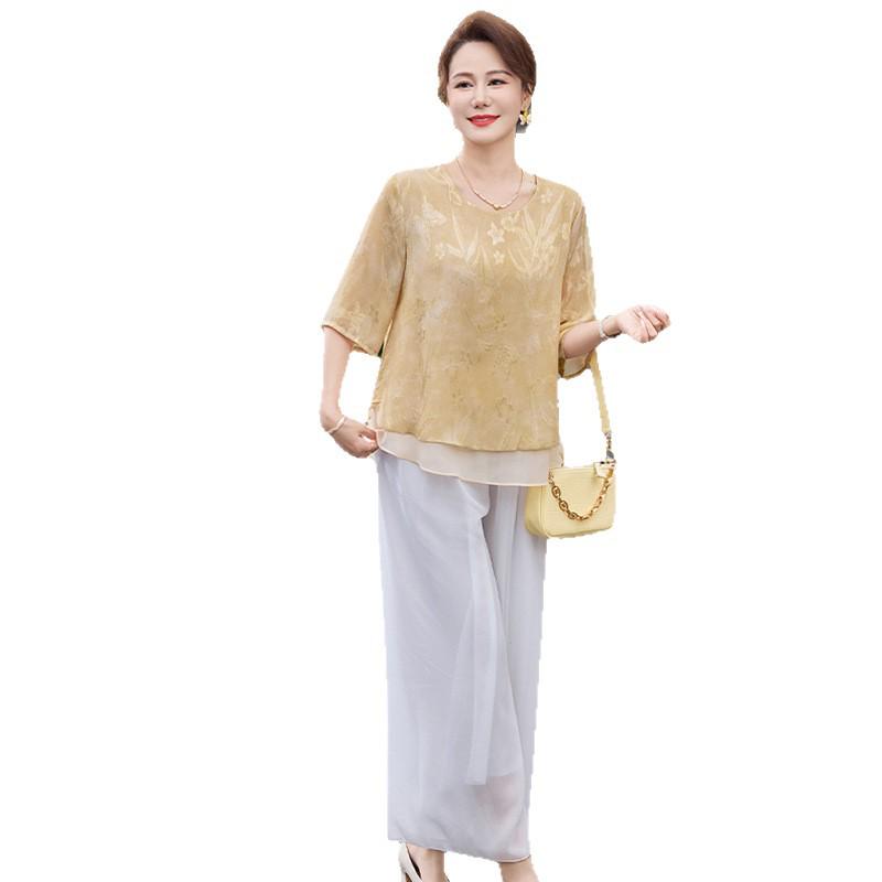 Chiffon Blouse & T-shirt Set for Middle-aged Women - Stylish Summer Short Sleeve Top (2026)