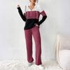 Women's Loose And Comfortable Hooded Drawstring Zipper Color Blocked Casual Fashion Top Solid Color Pants Set