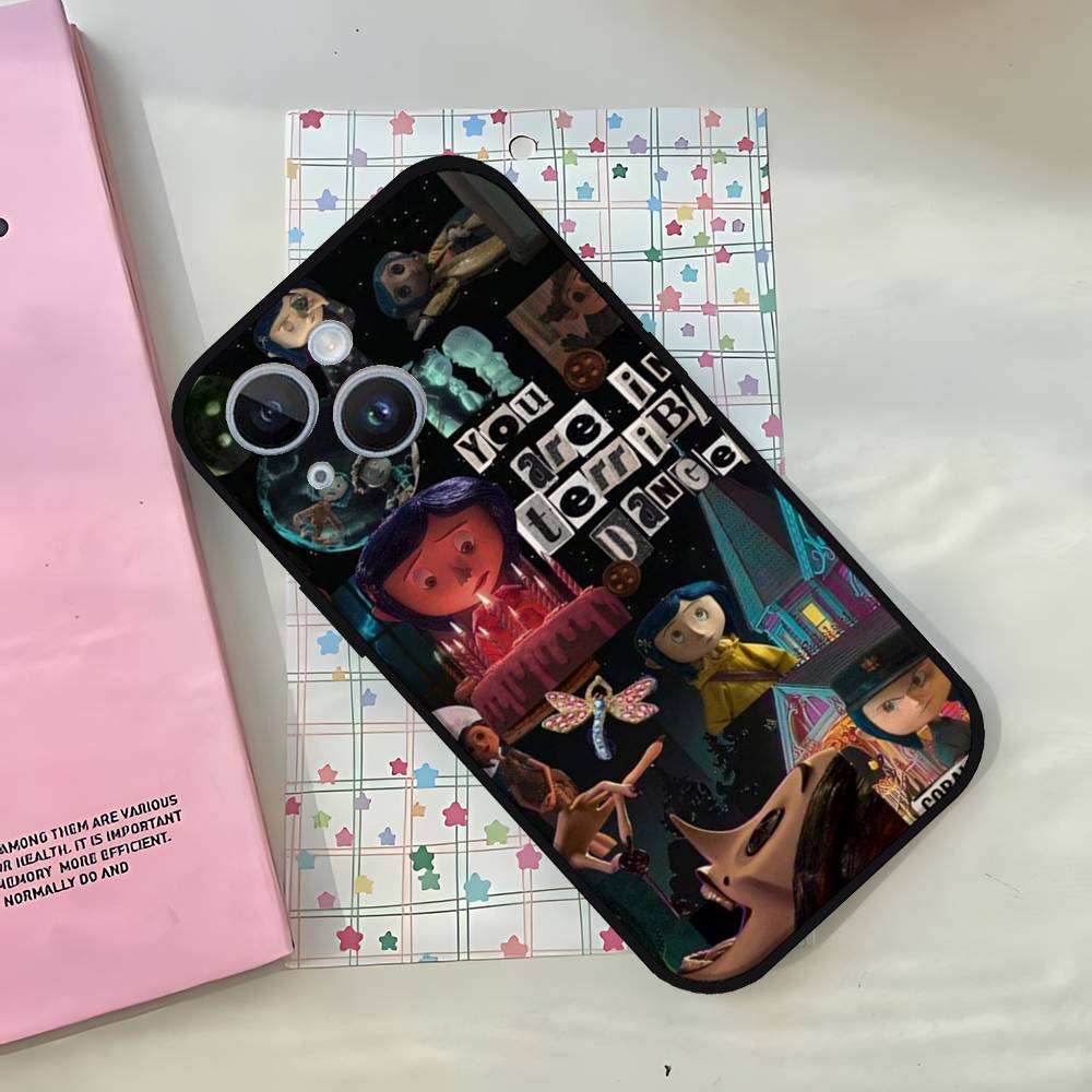 Anime C-coraline Phone Case For IPhone 1716 15 14 13 Pro Max 11 12 Mini X Xs XR Black Silicone Cover