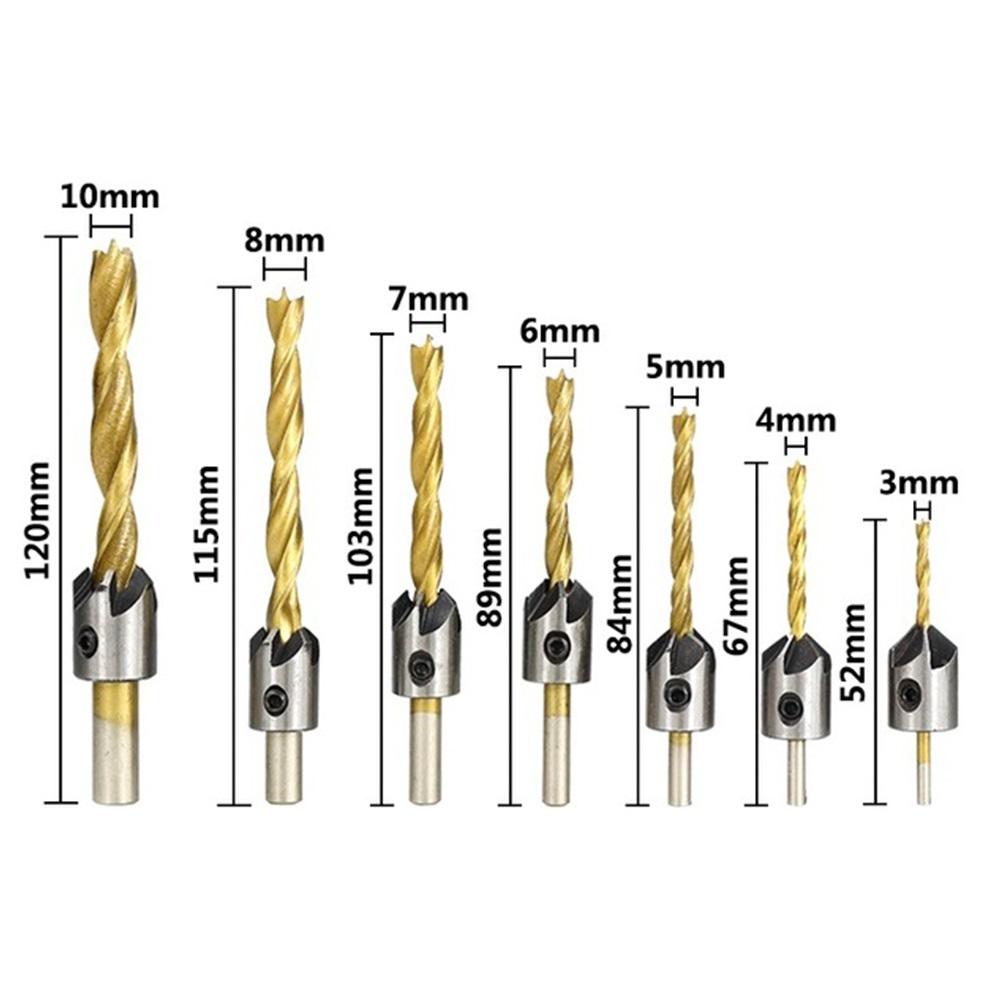 For Wood Drill Bits 7 Pieces Titanium Coated Rust-proof Woodworking Drill Bit Suitable for Wood Drilling Steerable Drill