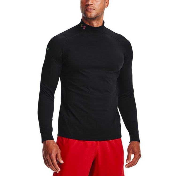 Under Armour Rush Series Solid High Collar Sports T-Shirt Men Tops Black 1366059-001