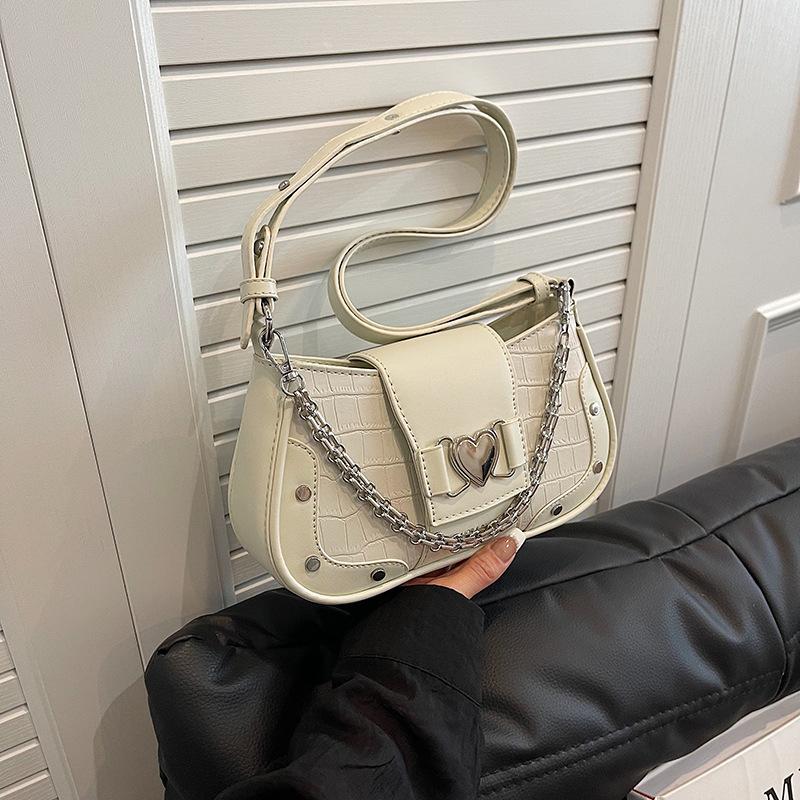 

Niche chain underarm bag women s new stone pattern small square bag fashionable single shoulder crossbody baguette bag білий