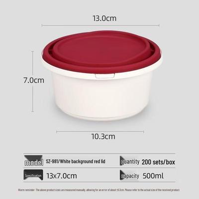 HANDUNYOU 500ml Disposable Lockable Round Food Containers (200 Sets)