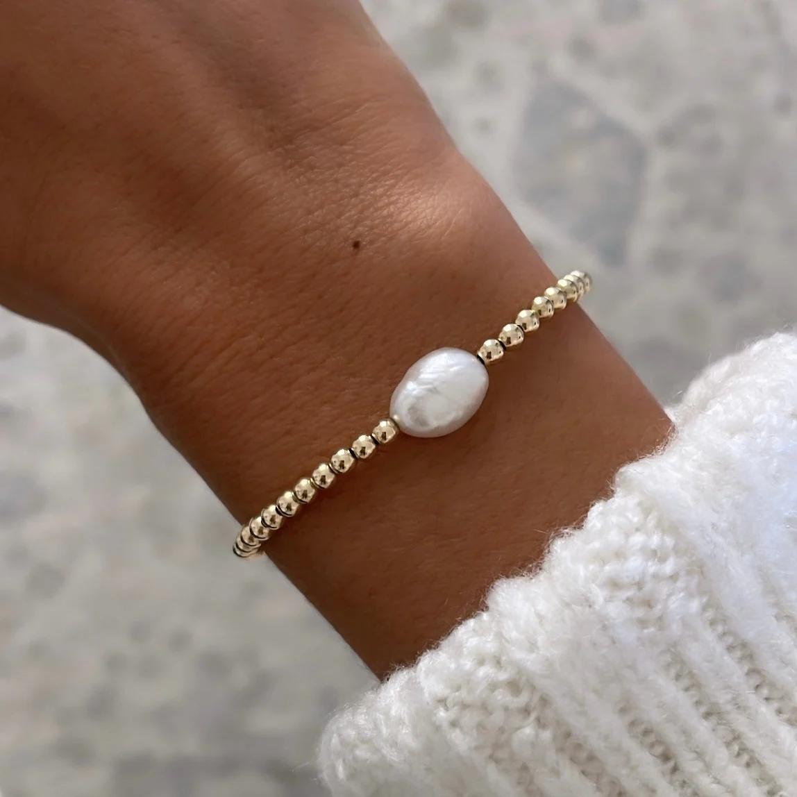 

Vlen Natural Freshwater Pearl Bracelets for Women Simple Gold Plated 18 K Beads Bracelet Pulseras Fashion Boho Jewelry