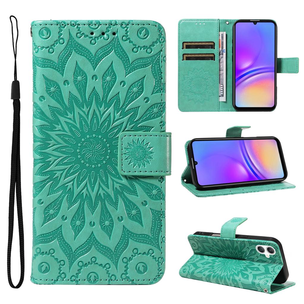 For Samsung Galaxy A07 4G/A06 5G/A06 4G Phone Case Sunflower Imprinted Leather Wallet Stand Cover with Strap