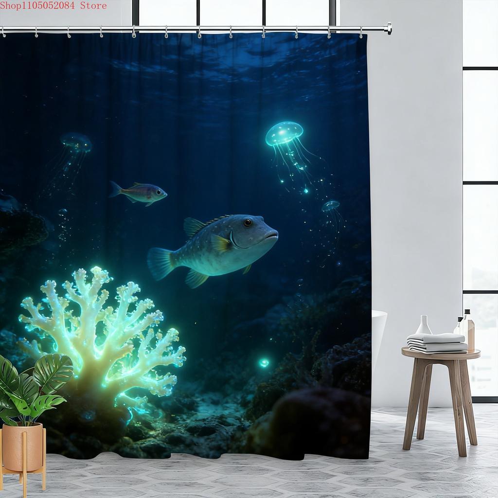Vibrant Underwater Coral Reef with Sea Turtle & Clownfish Waterproof Shower Curtain for Bathroom Decor