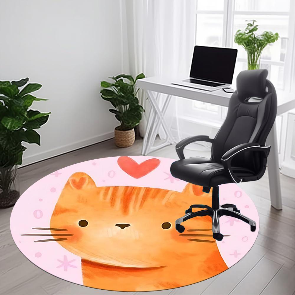 1pcCat Love Office Round Area Rug, Indoor Mat Suitable ForOffice, Under Office Chairs Bedroom Living Room Home Decor, Room Deco 092