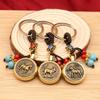 Rotating Brass Zodiac Signs Vermilion Gourd Keychain for Wealth & Treasures