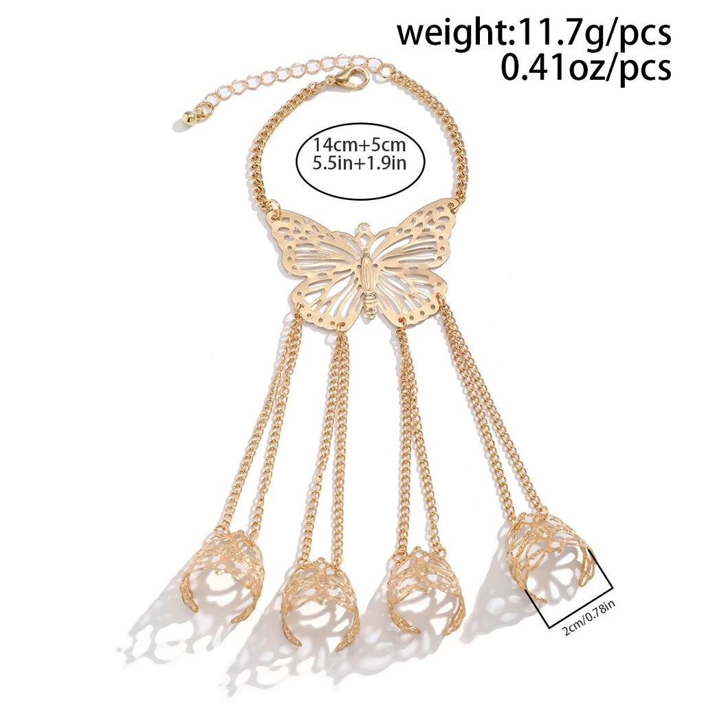 Vintage Offener Hohlfingerring Gliederkette Schmetterlingsarmband für Damen Punk Goldfarbe Kubanische Kette Hand Schmuck Party