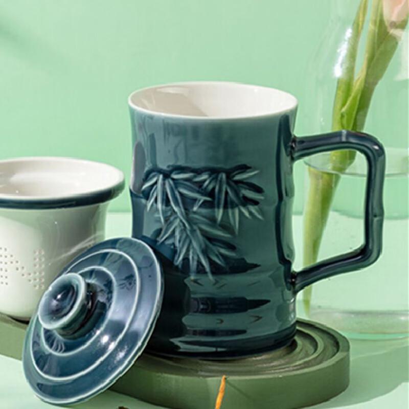 Gantangxuan Bamboo Joint Three-piece Ceramic Mug with Lid