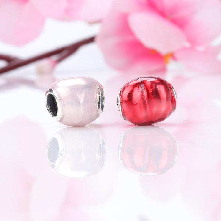 Heart-shaped Enamel Deep Heart Beads Bracelet, S925 Sterling Silver for DIY
