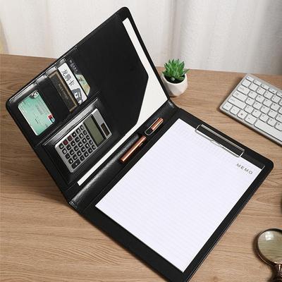 (Logo Can Engrave) Multifunctional A4 File Clipboard, Comes with Calculator, Business Leather Folder, Folder Storage Box, Sales Contract Book