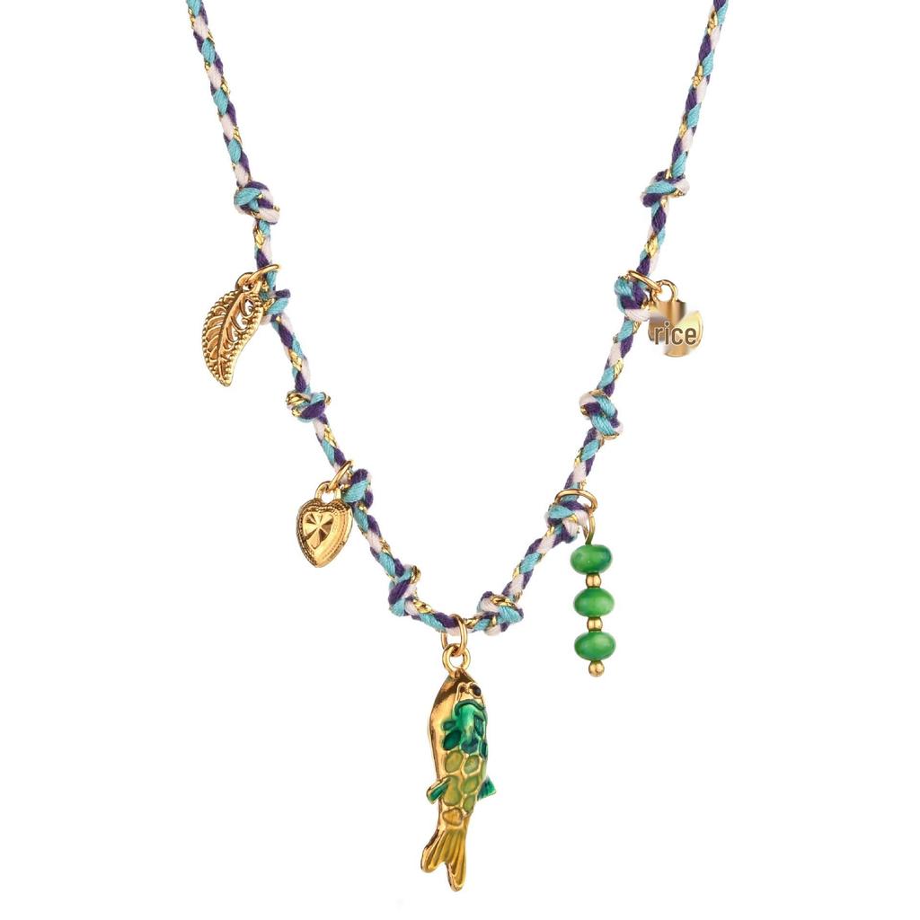 European & American DIY Multicolor Braided Rope Necklace with Stainless Steel Pendants