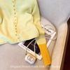 Spring Dopamine Yellow Splicing Knitted Cardigan Women's Gentle Soft Waxy Sweet Sweater with Bottom Top
