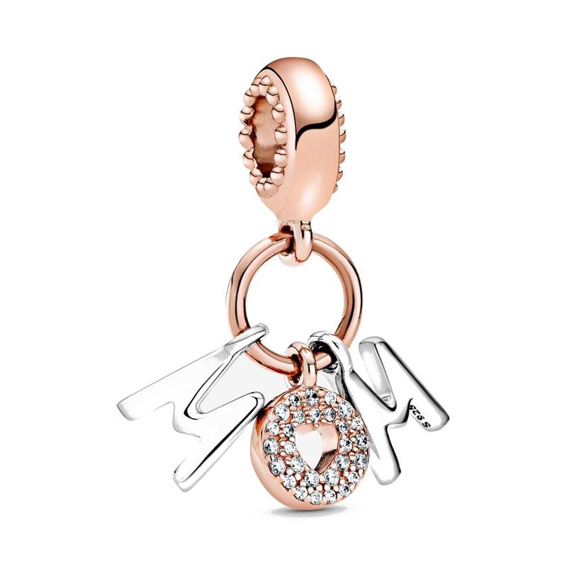 Rose Gold Series Heart-Shaped Beads Pendants Flower Clip Copper Appropriate For European Genuine Bracelets Do-It-Yourself Elegant Jewellery