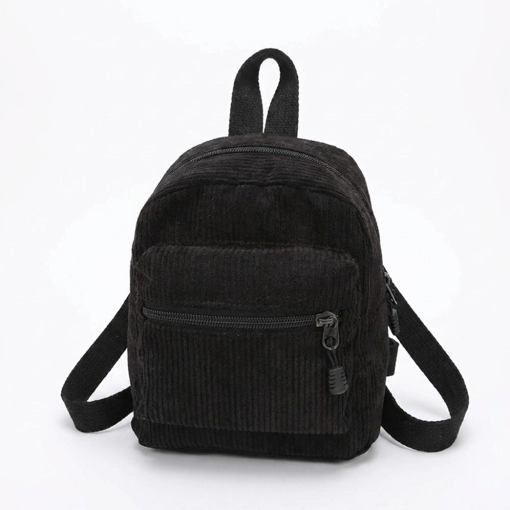 Zipper Double Shoulder Bag Lightweight Daypack Korean Style Corduroy Mini Backpack Casual Travel