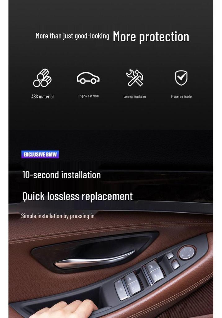 BMW 5 Series Interior Door Pull Handle Protective Cover Trim Sticker for 520/525/528/530 Models.