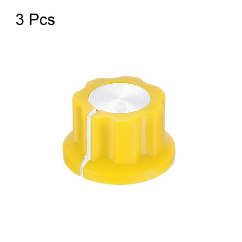 uxcell 3-Piece Potentiometer Knob Set with Screw-in Brass Inserts for 1/4" Shaft Potentiometers, Yellow Volume Controller Rotary Knobs for Guitar Effe