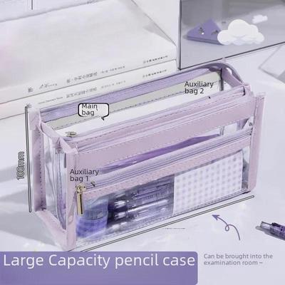 Astuccio a 3 strati trasparente di grande capacità: Elegante design coreano Ins per cancelleria da ragazza