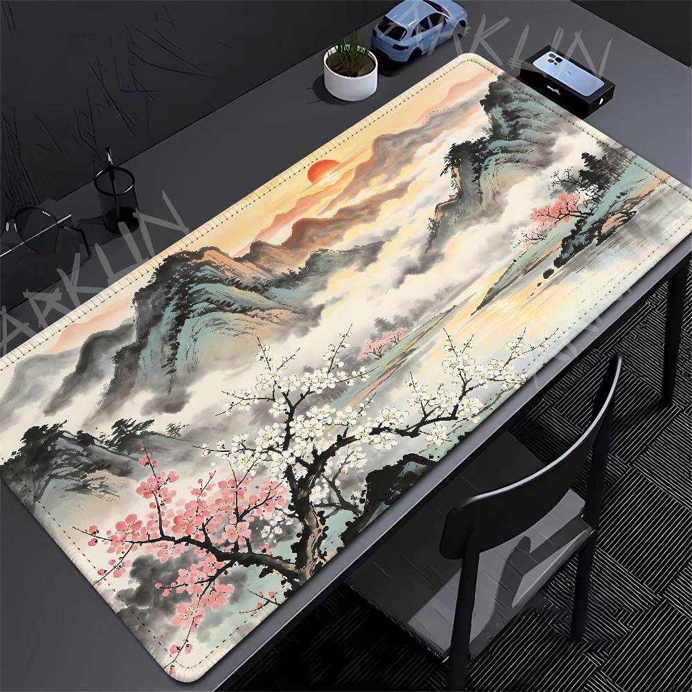 Landscape Ink Painting Mouse Pad Watercolor Mountain View Desk Mat NonSlip Waterproof Smooth For Office Home Desktop Decoration
