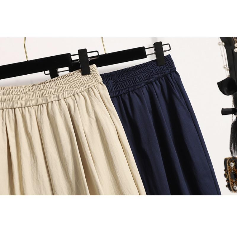 DIMANAF Plus Size Summer Long Pants Women Elastic Waist Loose Vintage Pants New Casual Solid Harem Pants