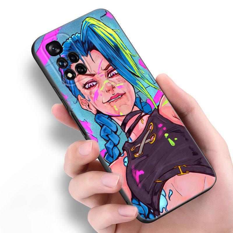 Arcane Jinx Anime Black Silicone Phone Case For Xiaomi POCO X3 X4 NFC F5 M3 M4 M6 X5 X6 Pro F3 F4 GT 5G C55 C65 M5